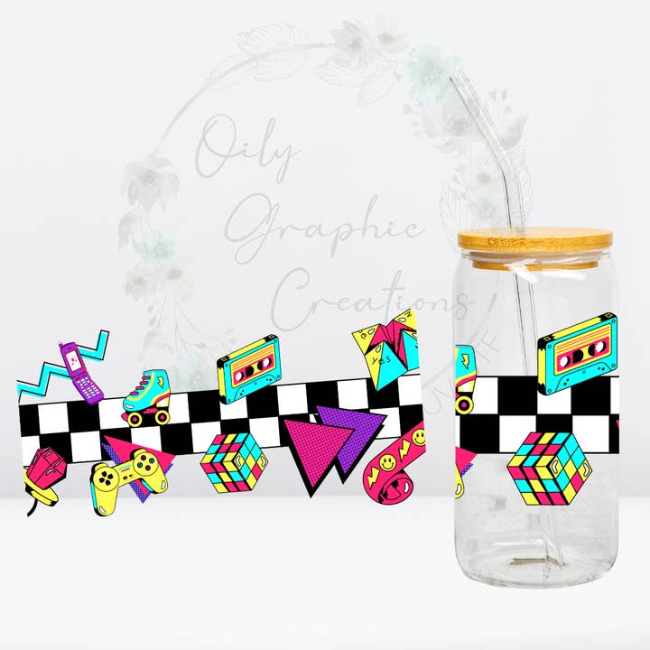 90s Retro-16oz UV DTF Wrap for wholesale by Oily Graphic Creations