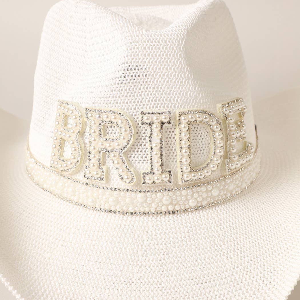 Fashion City - Wholesale Cowboy Hat - Women's - BRIDE Cowboy Hat with Pearl and Rhinestones0
