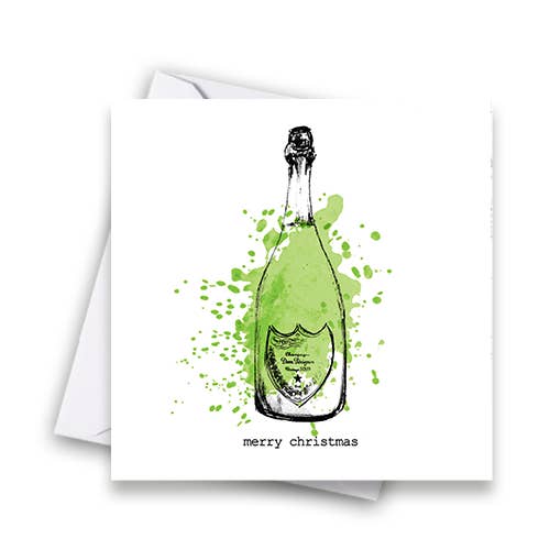 Biglietto di auguri natalizio con champagne natalizio Dom Perignon per la vendita all'ingrosso da parte di Catherine Loves