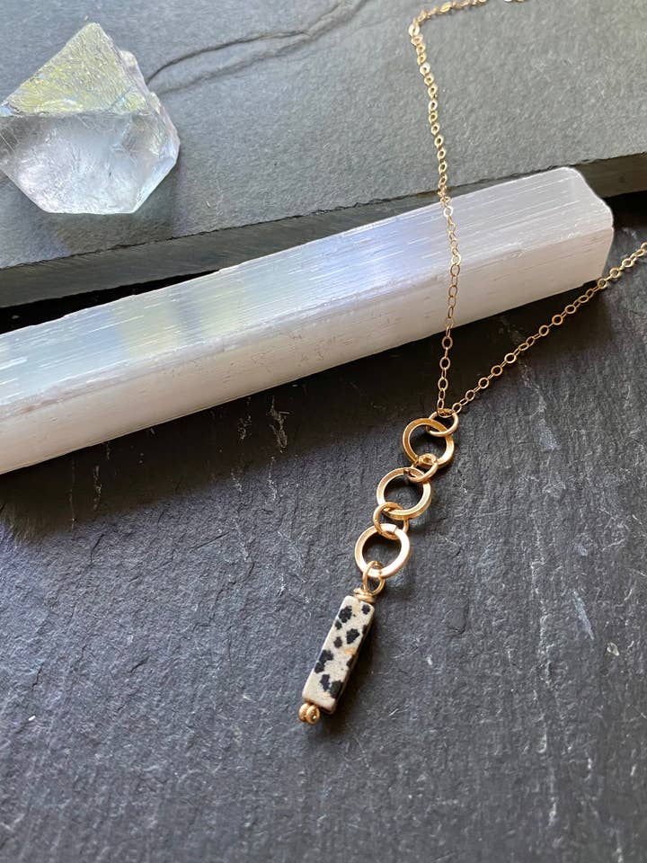 Dalmatian Jasper Necklace With Gold Rings for wholesale by Anjali Goods