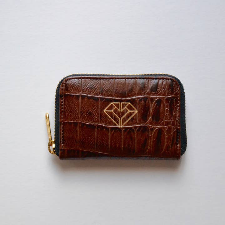 Bruine kokosleer kaarthouder met ritssluiting voor wholesale door Carmen Berdonces