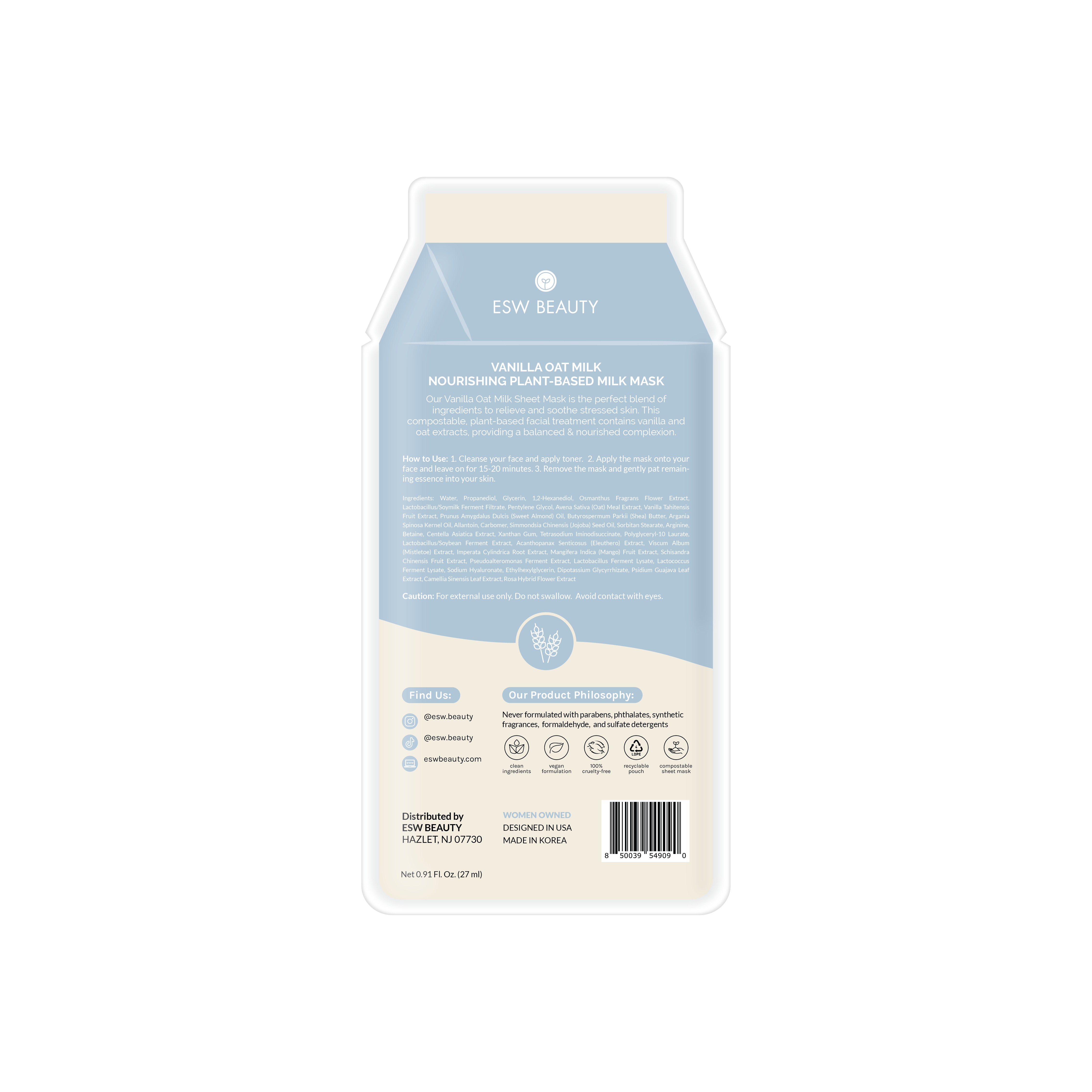 ESW Beauty - Wholesale Skincare Face Mask - Vanilla Oat Milk Nourishing Plant-Based Milk Sheet Mask8