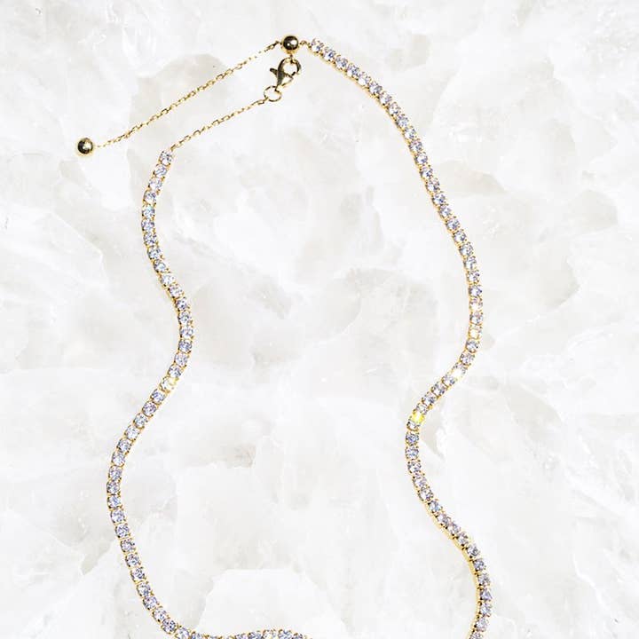 Native Gem – Engroshandel Led/kæde halskæde – TENNIS HALSKÆDE - 14 GULDPLADE GLIMMER0