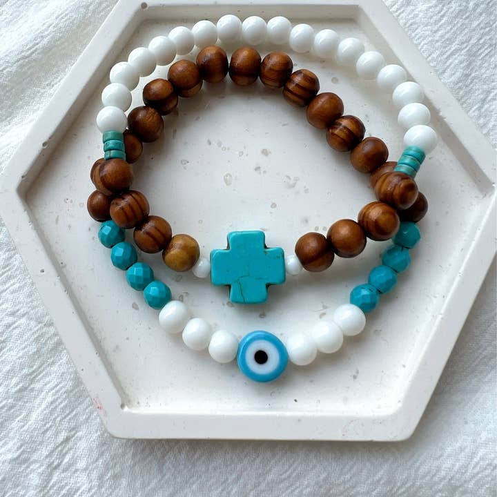 Christina Christi - Vendita all'ingrosso Gioielli - Uomo - Bracciale da uomo con croce turchese, bracciale uomo malocchio