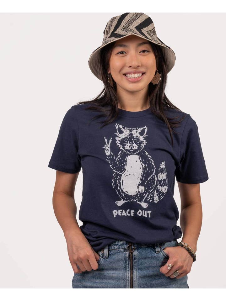 Soul Flower - Wholesale Screen Printed T-Shirt - Unisex - Peace Out Raccoon Organic T-Shirt - Unisex - Nature T-Shirts