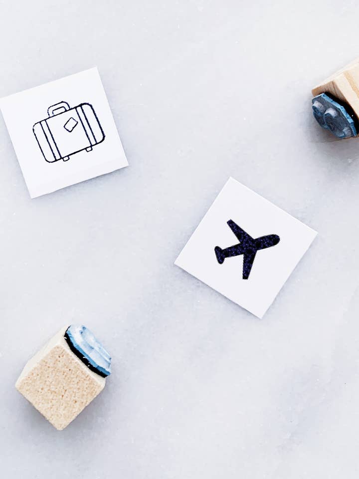 Ensemble de tampons en caoutchouc pour vol et voyage • Timbres d'agenda pour la vente par Papergram