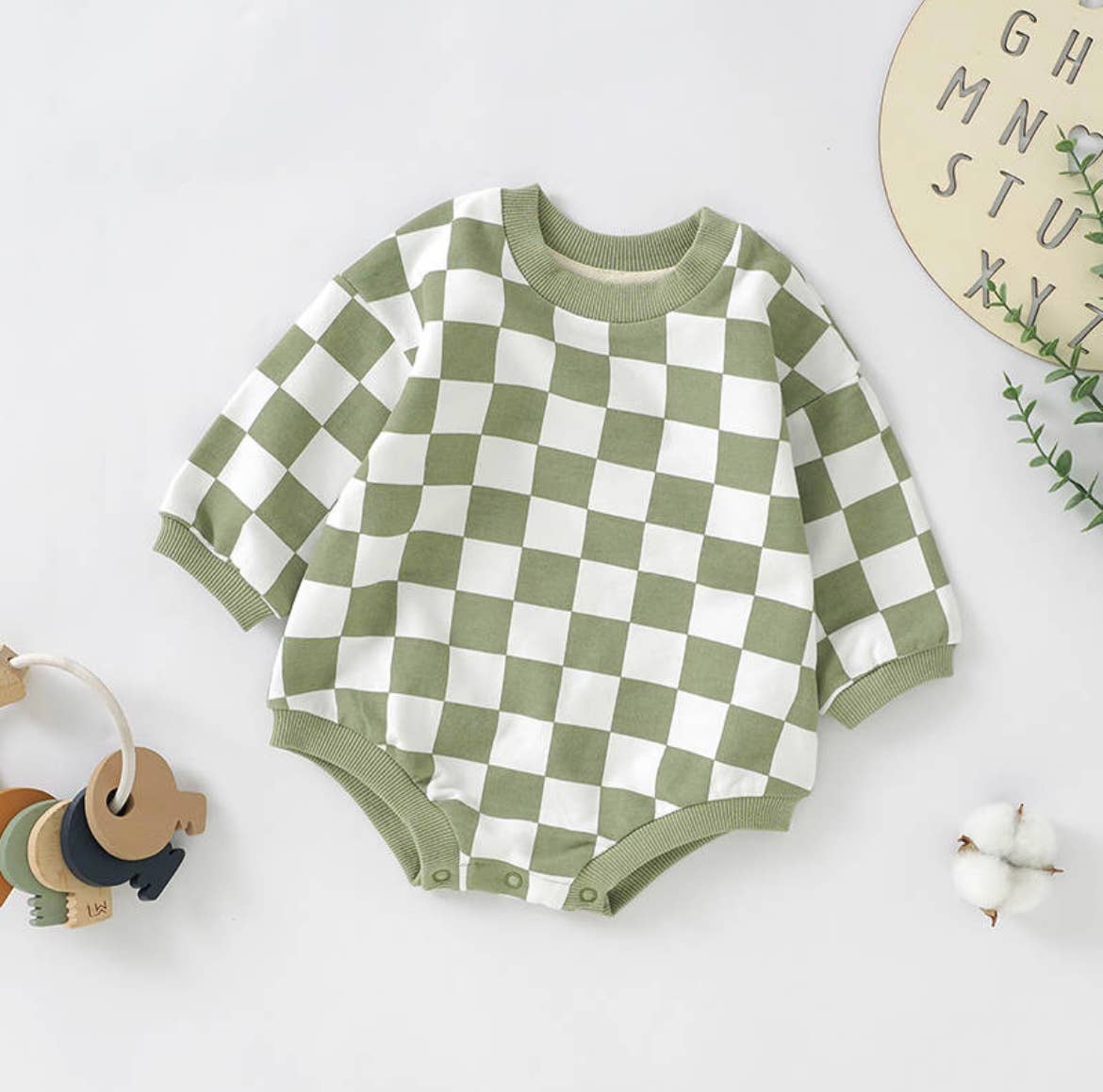 Boho + Babe - Wholesale Bodysuit (Non-Footed) - Baby - Checkerboard Bubble Sweater Romper - French Terry1