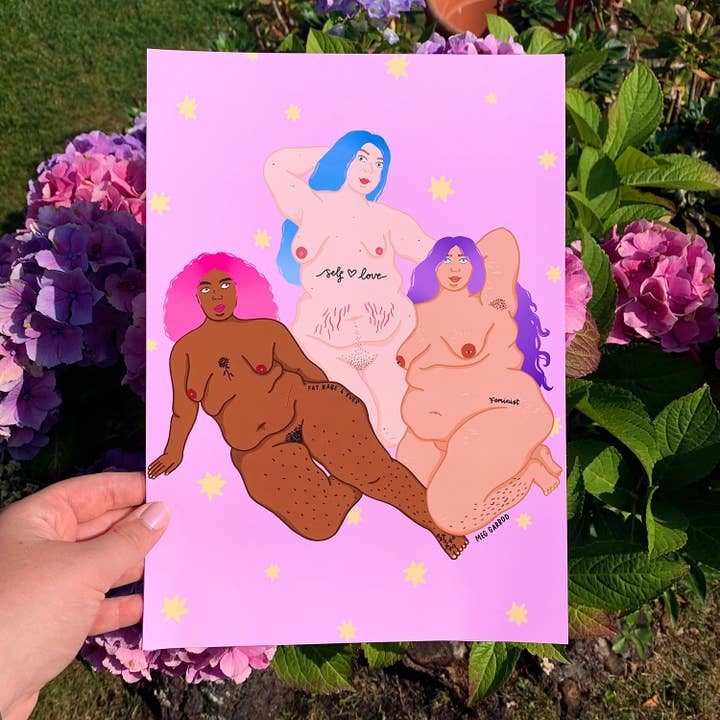 Fat Sisterhood Print for wholesale by Meg Garrod Art