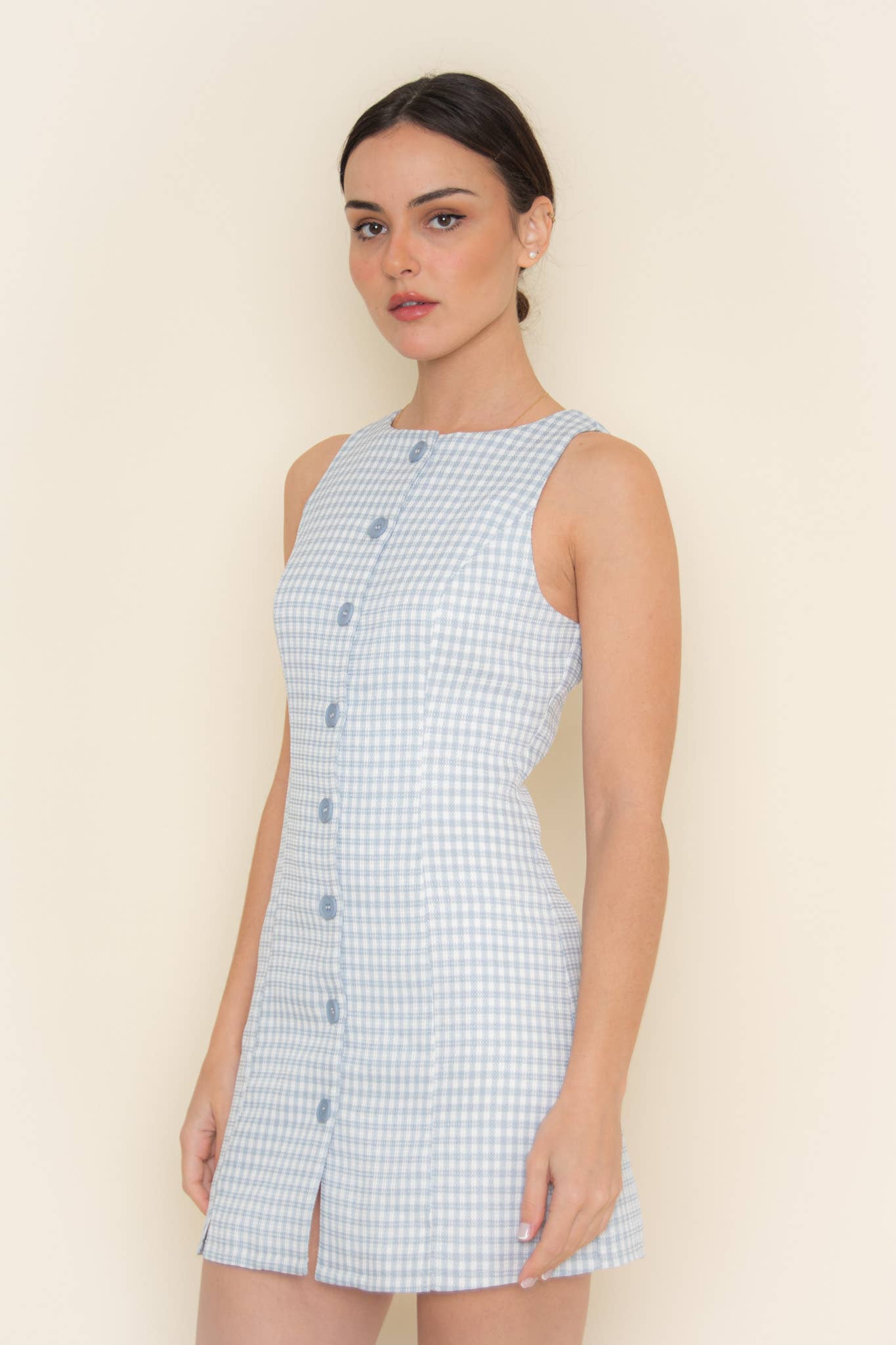 Fore Collection - Wholesale Dress - Women's - GINGHAM CHECKER BUTTON CLOSURE TANK MINI DRESS-DI9935FO28