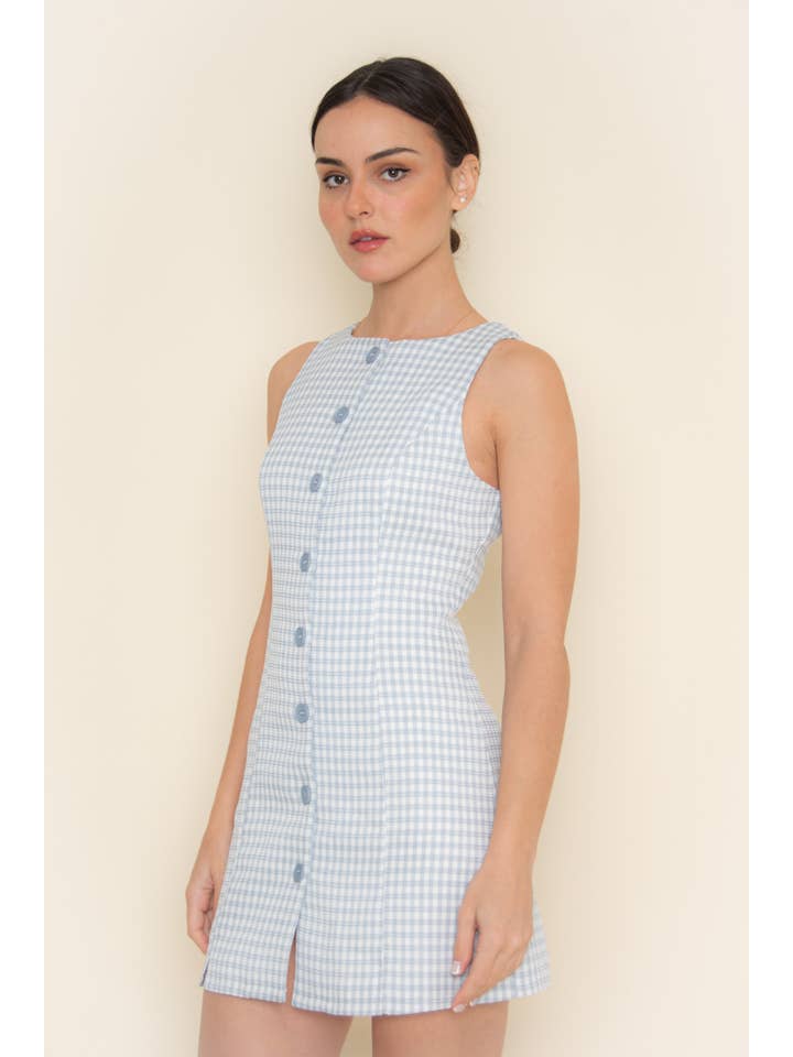 Fore Collection – Engroshandel Kjole - Dame – GINGHAMTERNET KJOLE MED KNAPPELUKNING OG STROPPER-DI9935FO28