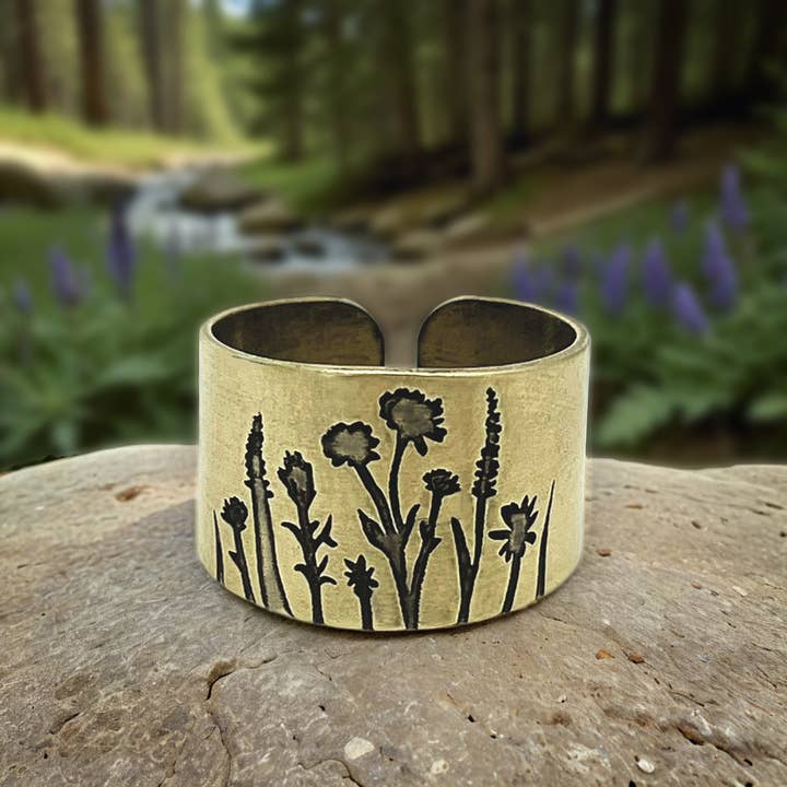 Daphne Lorna - Wholesale Cocktail/Statement Ring - Wildflowers Adjustable Ring- Flower Ring in silver or brass1