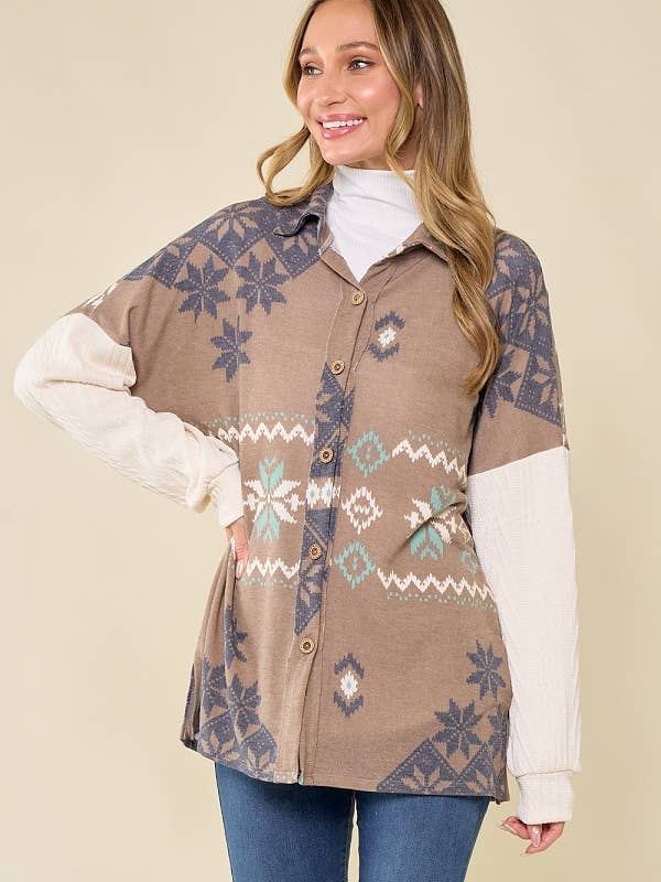 lovely melody - Wholesale Shirt Jacket/Shacket - Women's - LMT3653-Snowflake shacket Print14