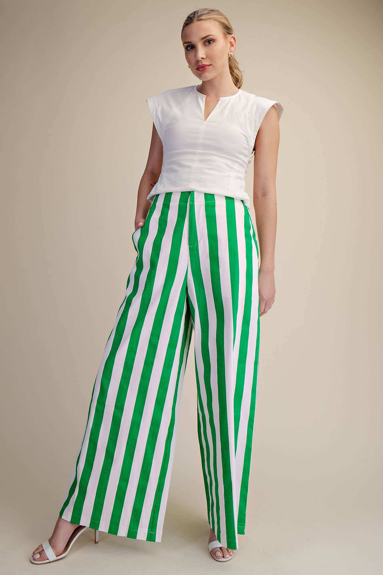 Glam - Wholesale Pants - Women's - Mid-Rise Wide Leg Stripe Pants5