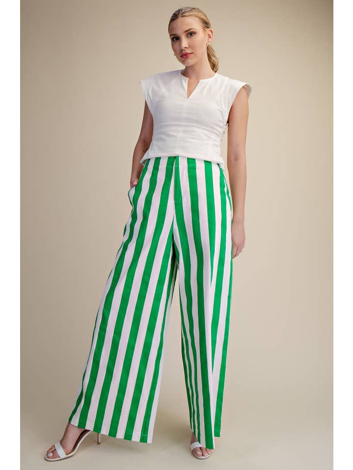 Glam - Wholesale Pants - Women's - Mid-Rise Wide Leg Stripe Pants5