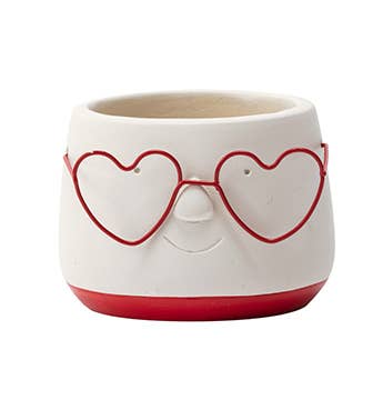Napco - Wholesale Plant Pot - Planter Face w/ Red Heart Glasses Item # 33874
