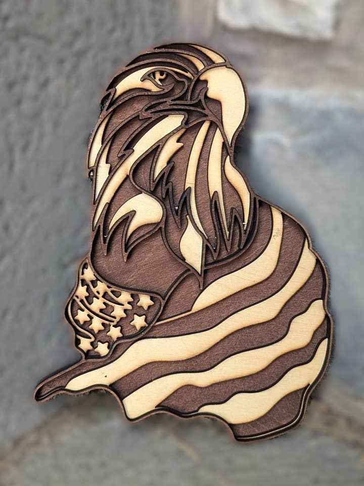Patriotic Eagle Wrapped in American Flag Layered Decor for wholesale by Cutting Edge Laser Studio