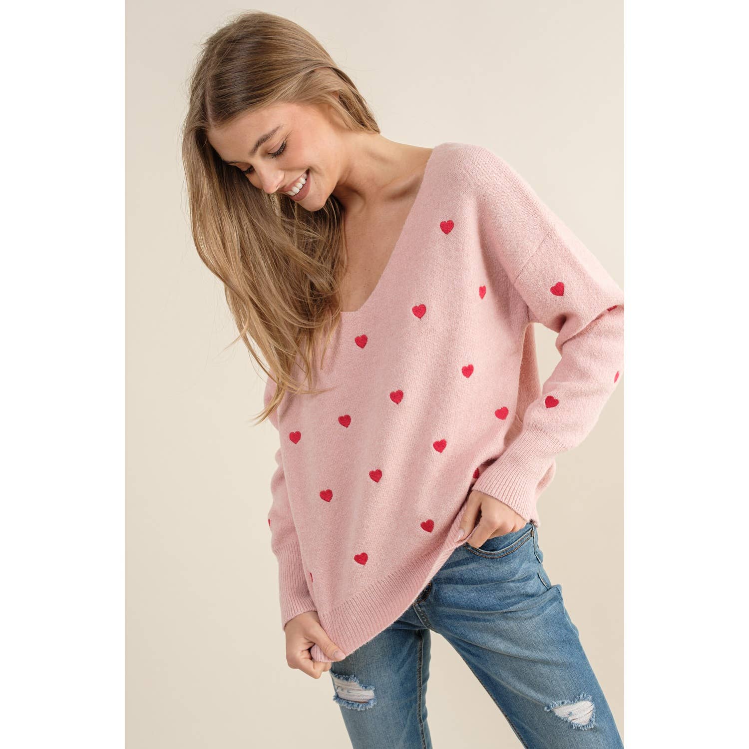 Sweet Generis - Wholesale Knit Sweater - Women's - HEART PATTERN BOXY KNIT PULLOVER SWEATER16