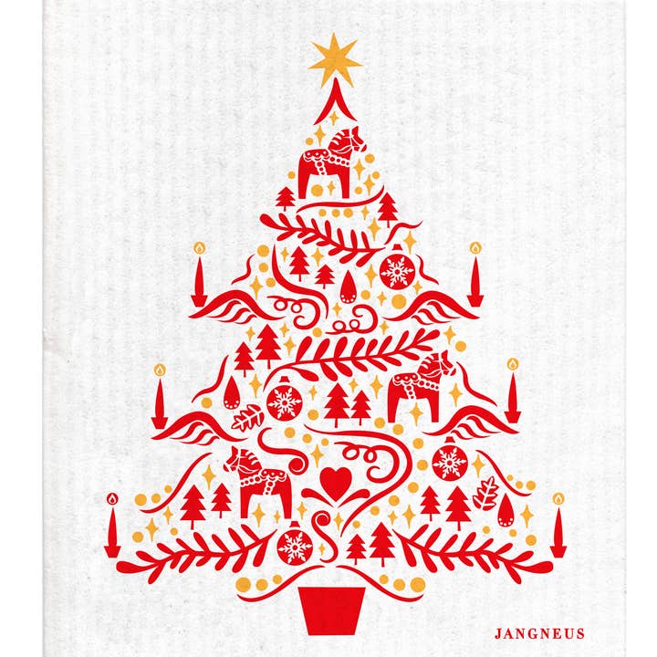 Jangneus - Wholesale Dishcloth - Swedish Dishcloth - Scandi Christmas Tree - Red