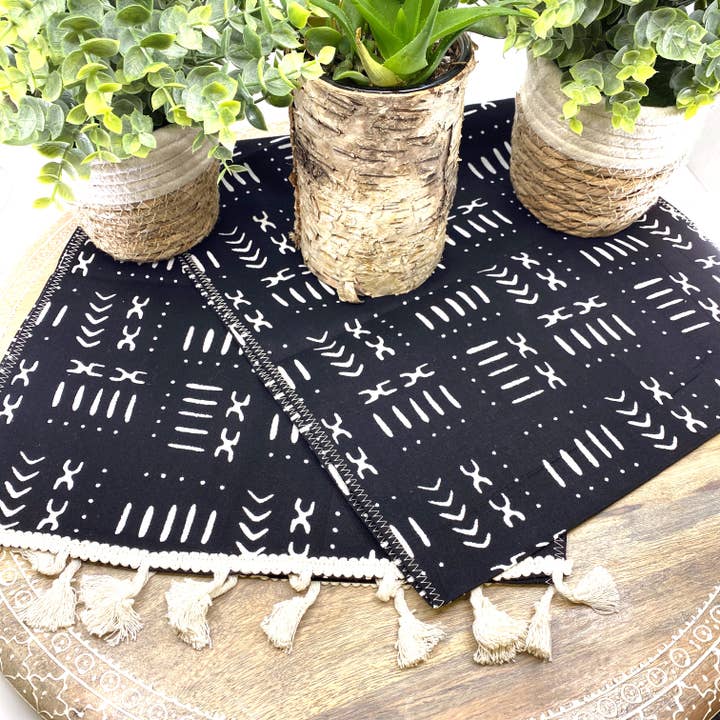 Handmade, Coffee Table Runner, Black Mudcloth, Wax Print for wholesale by Sunsum Intentional Living