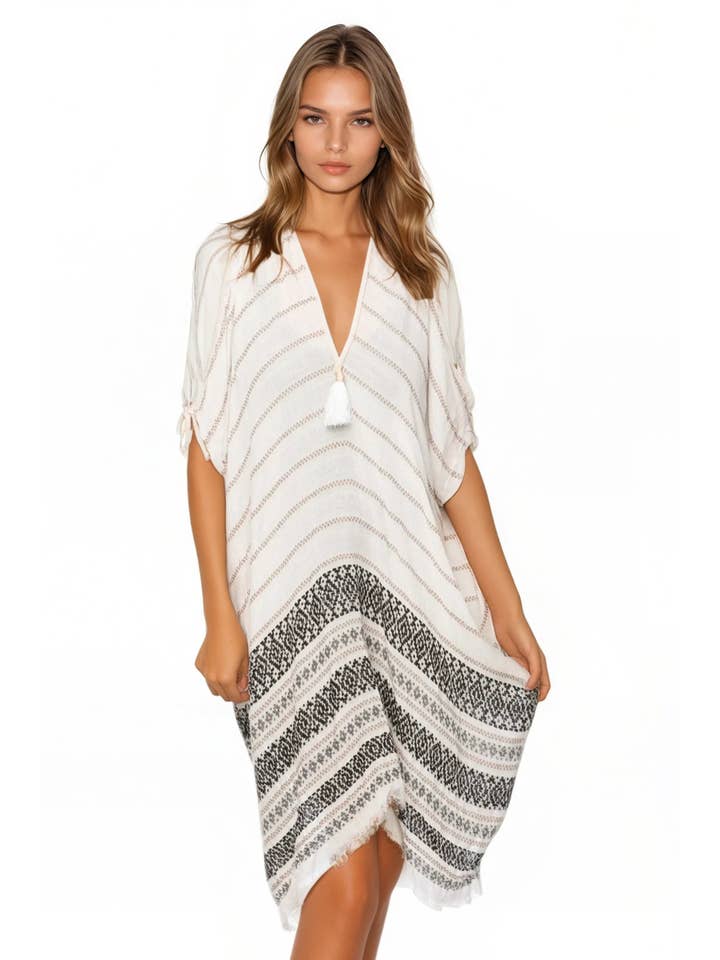 White Open Shoulder Sundress Coverup In Charming Jacquard Fabric for wholesale on Faire