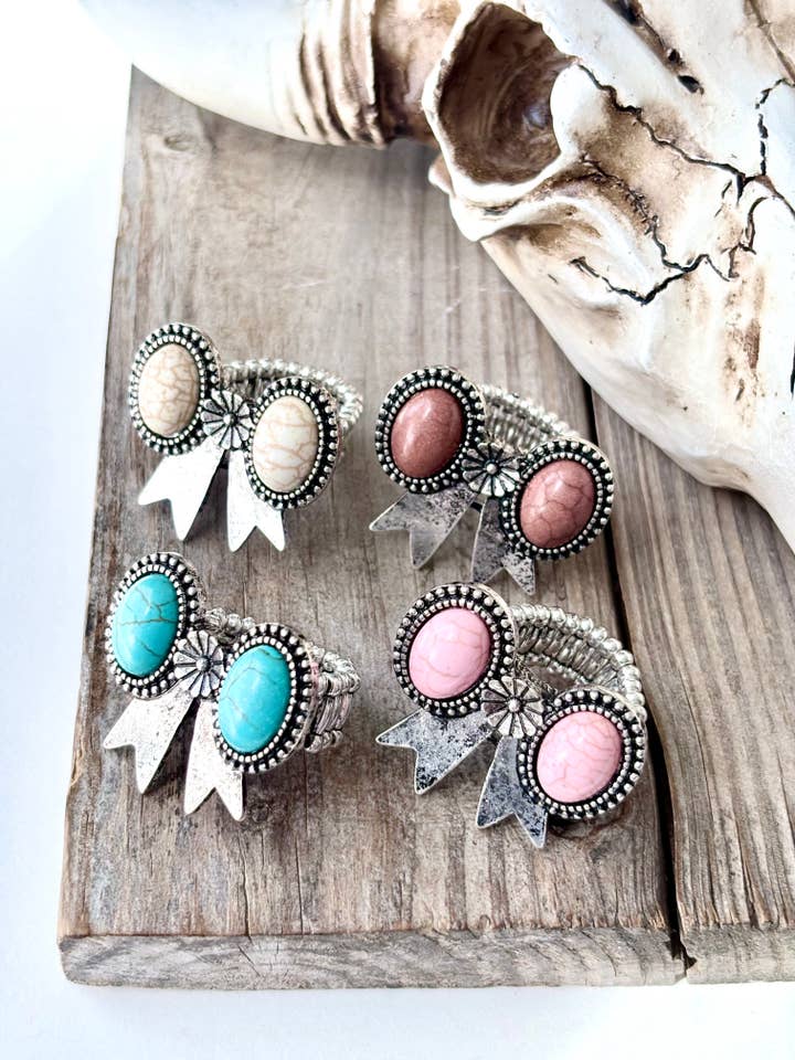 Western Style Coquette Bow with Stone Stretch Band Ring for wholesale by Boho Ranch Shop