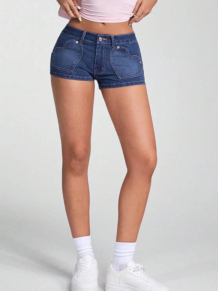 BLUE Heart Patch Denim Shorts for wholesale on Faire3
