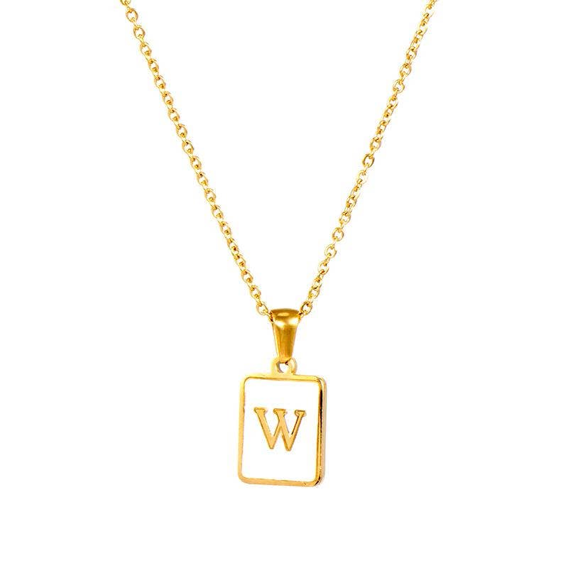 Mio Queena - Wholesale Pendant/Charm Necklace - Square Initial 18K Gold-plated Stainless Steel Necklace -FGS26