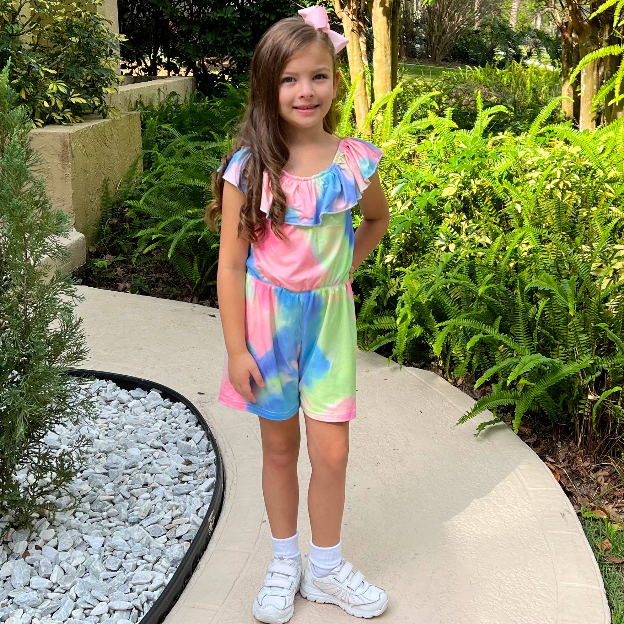 AnnLoren - Vente Combishort – enfant - Combinaison courte et tie-dye pastel pour filles, vêtements de camp d'été7