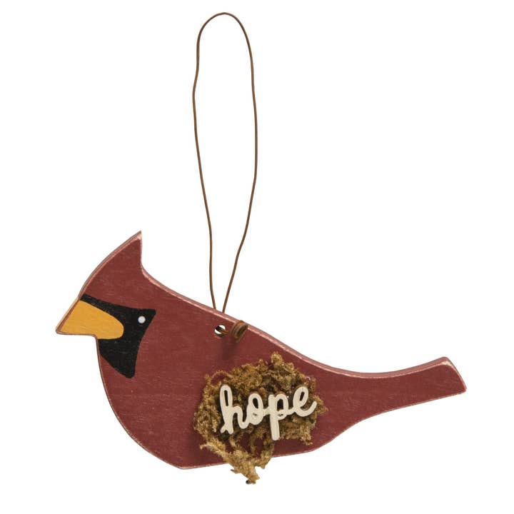 Hope Cardinal Wooden Ornament for wholesale by The Hearthside Collection