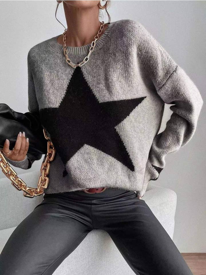 Queen Fashion - Wholesale Knit Sweater - Women's - drop shoulder star pattern sweater8