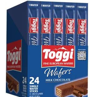 Toggi 24 Ct 0.88 Oz Fine European Milk Chocolate Wafers for wholesale by Long Island Candy Factory