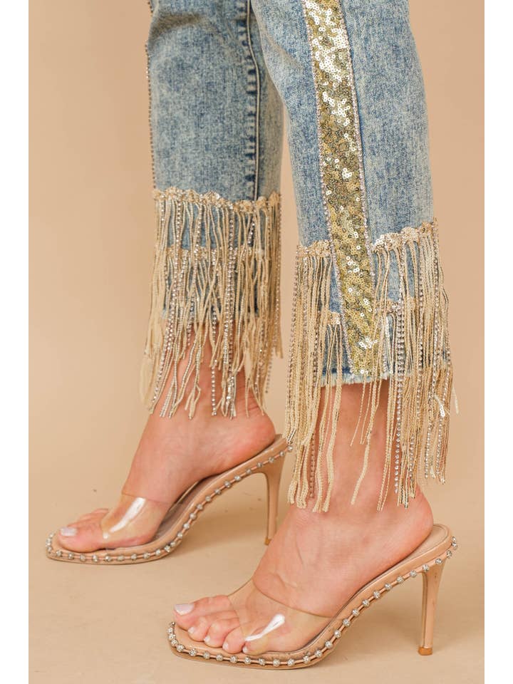 Blue B - Wholesale Jeans - Women's - 80058P - Garment Washed Side Sequin Tape Fringe Denim Jeans12
