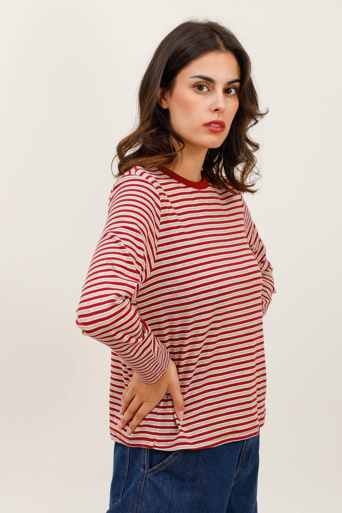 Rouge 32053 T-SHIRT RAYÉ en vente sur Faire1