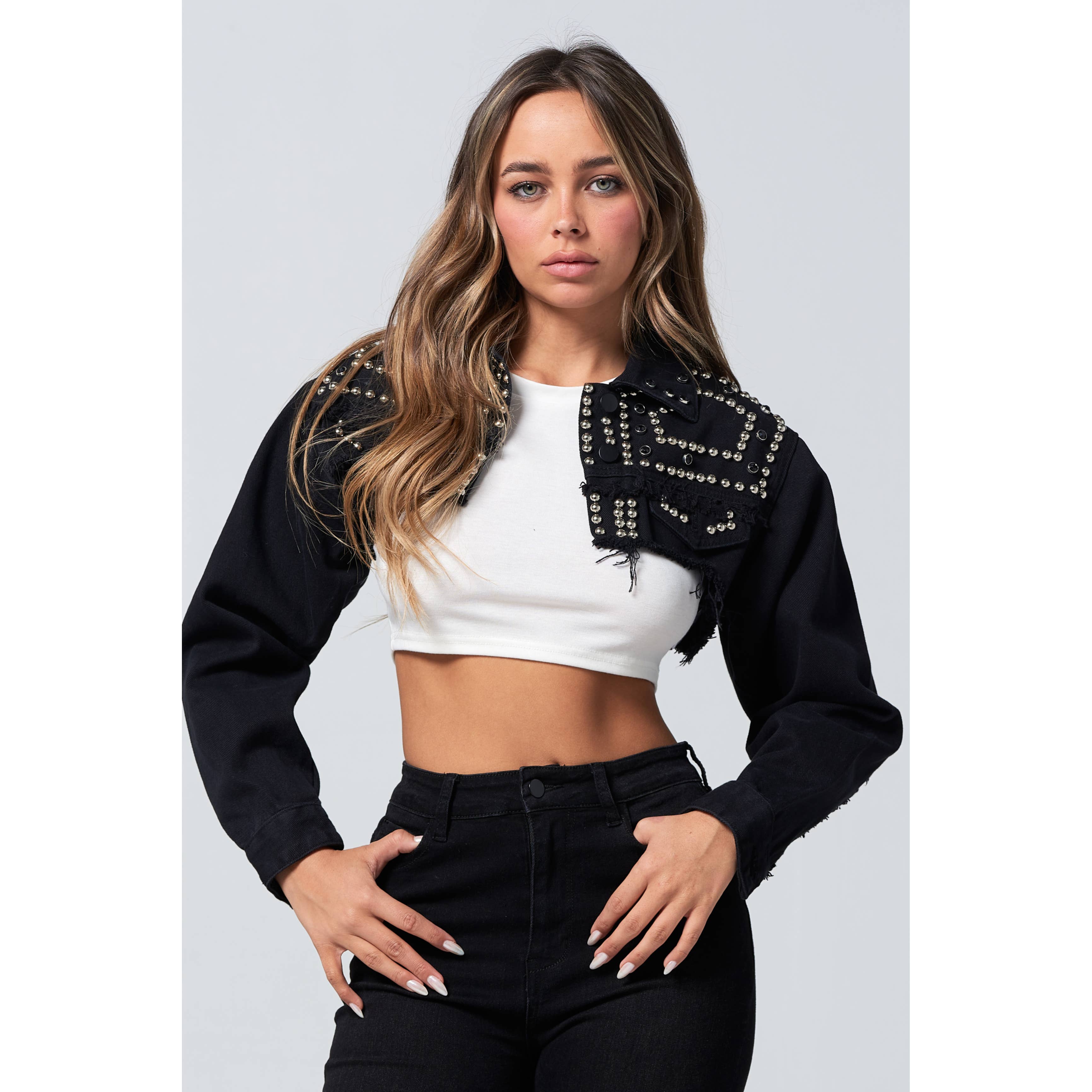 Blue Turtle - Wholesale Spijkerjack/spijkerjas - Dames - Cropjack met rock-'n-roll-studs, medium0