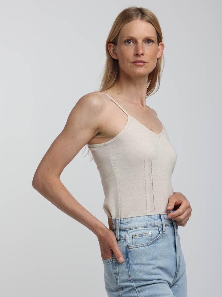 Tanque Caxemira e Linho Decote em V por atacado de QUINN