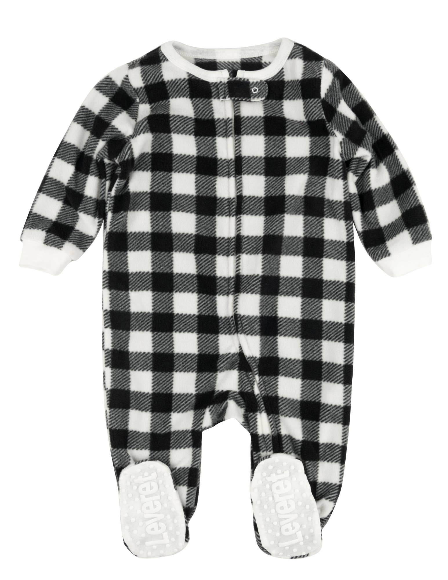 Leveret Pajamas – wholesale Sleepsuit – Baby – Baby Footed Fleece Pajama Black & White Plaid for Christmas