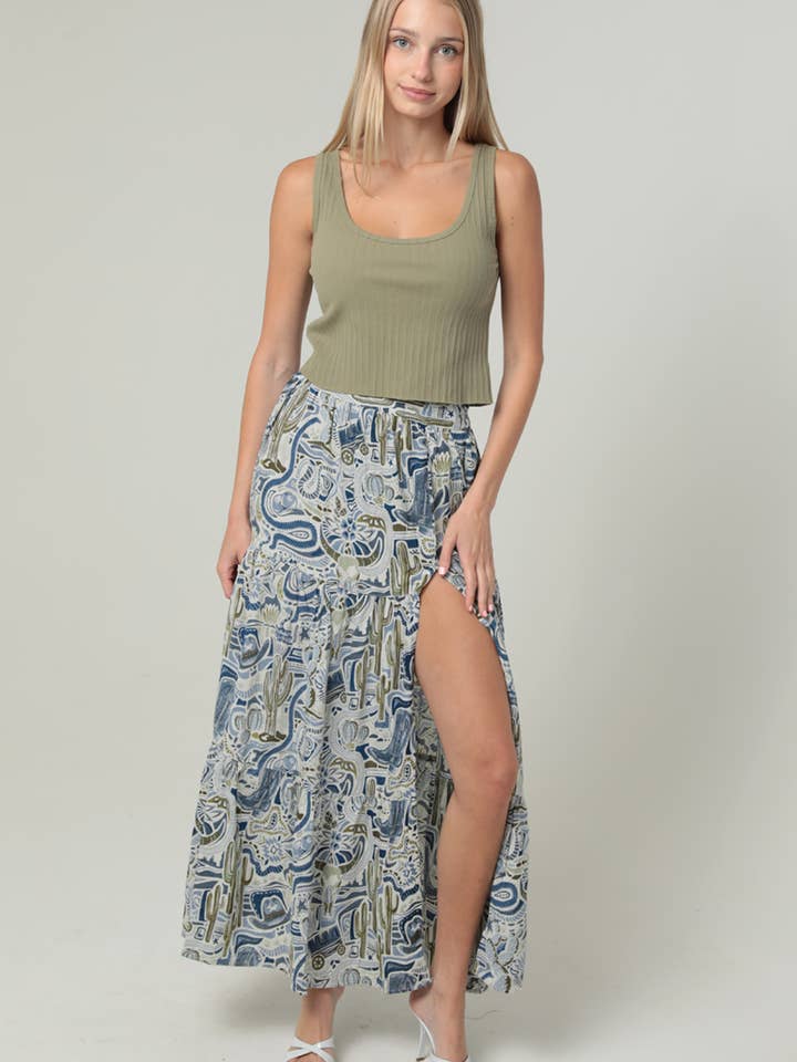 JUPE LONGUE À FENTE HAUTE À IMPRIMÉ WESTERN 26N20-WA75 pour la vente par ANGIE