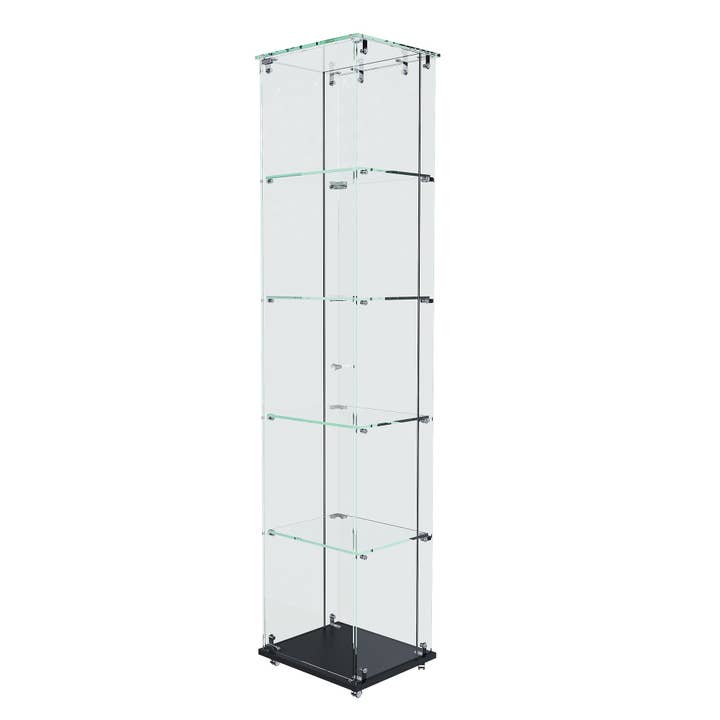 39F Inc. - Wholesale Bookcase - Premium 5-Tier Glass Display Case with 5 Dynamic LED Modes, Single Door Tempered Glass Bookshelf for Collectibles & Decor, Floor Standing Display Cabinet for Home & Office, Easy Assembly16