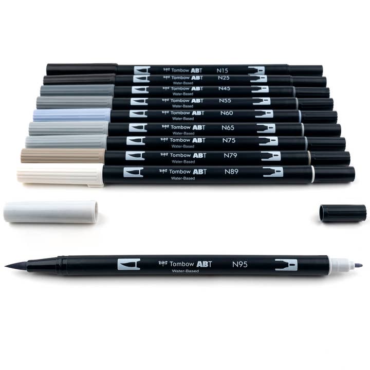 Tombow - Wholesale Marker - Dual Brush Pen Art Markers: Grayscale - 10-Pack