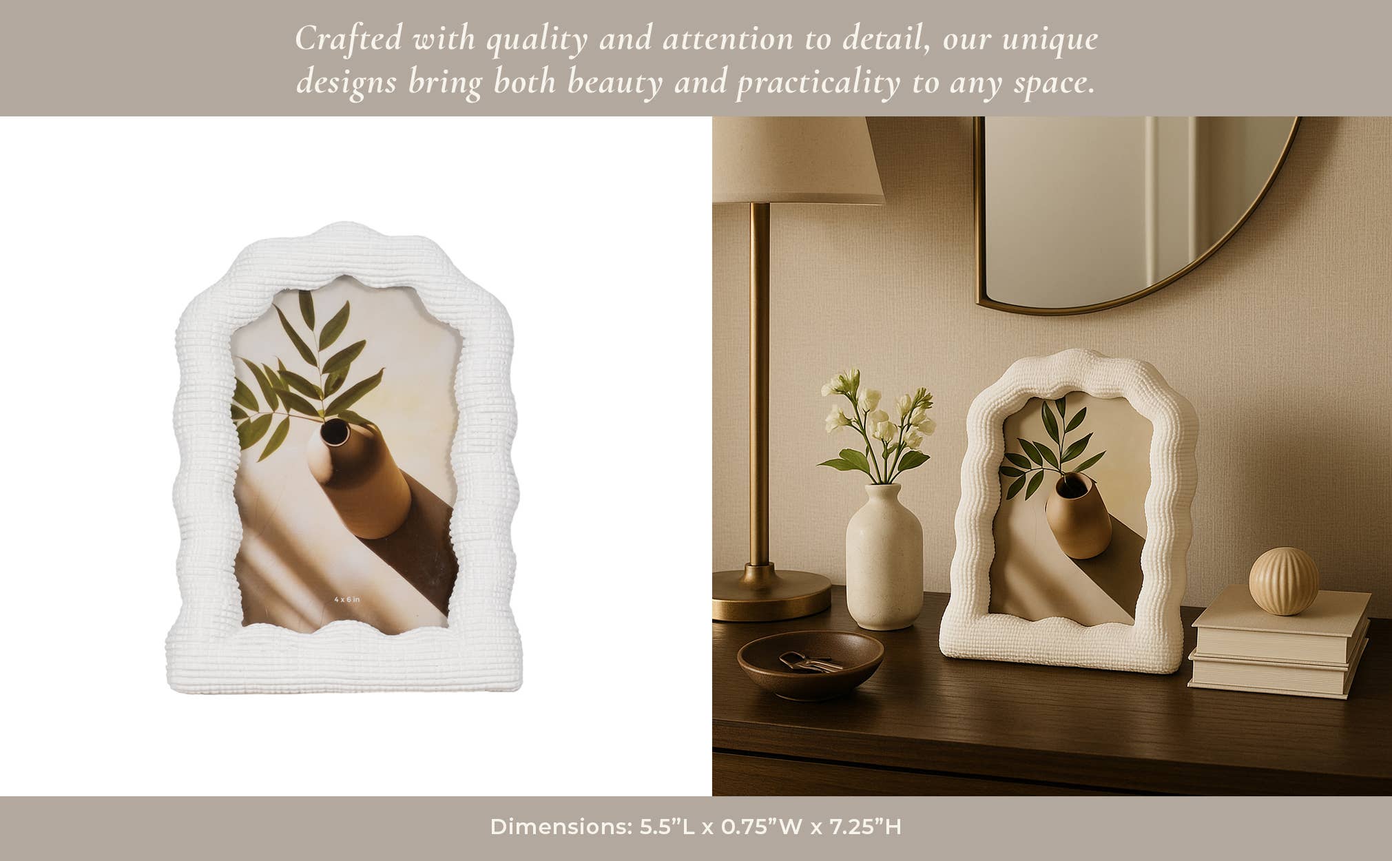 White Photo Frame - Resin with Decorative Wavy Arch for wholesale on Faire20