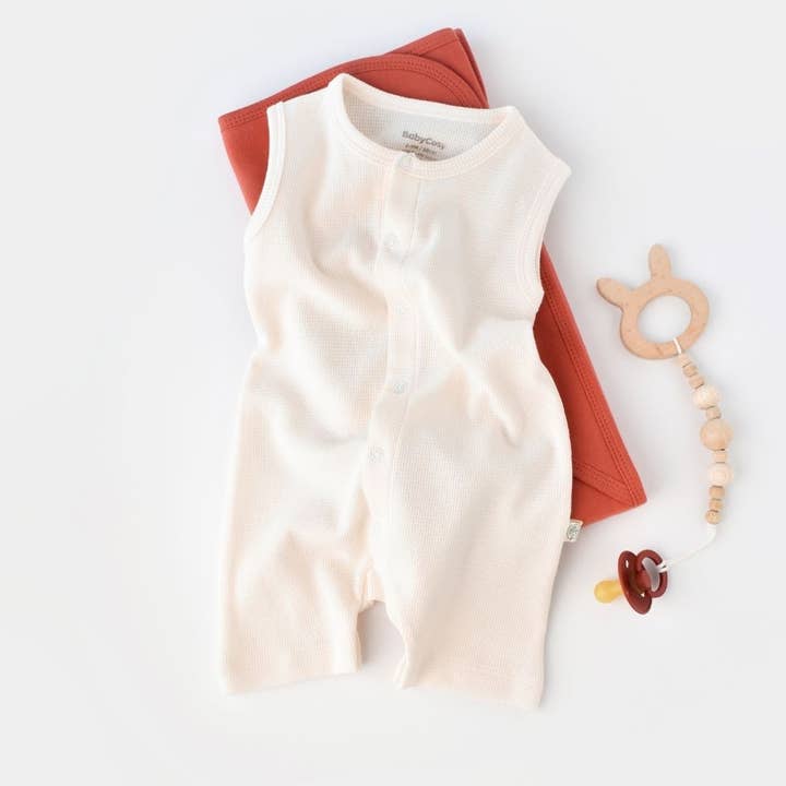 WAFFLE Tutina corta senza maniche in 100% Cotone Organico per la vendita all'ingrosso da parte di BabyCosy Organic