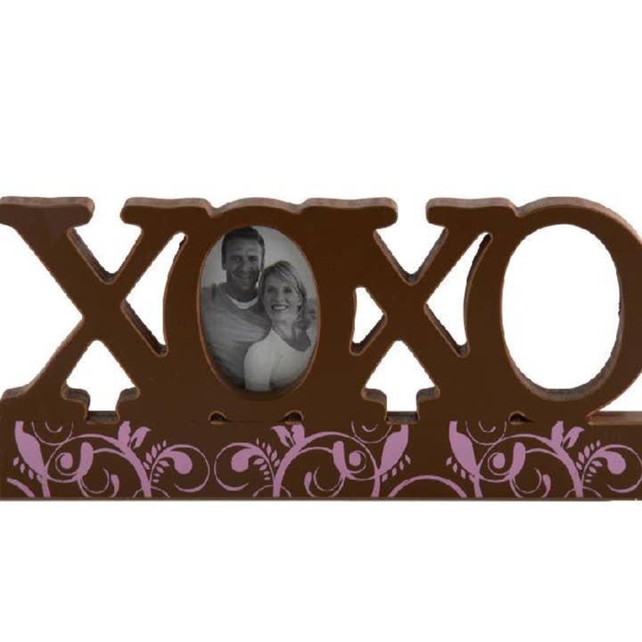 9,5" Bruine XOXO Uitsnede Tafelblad met Fotosleuf voor wholesale door Dunn Deals