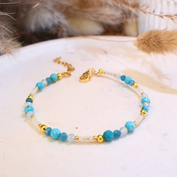 Naturlig stenarmbånd Turkis Apatit - Rustfrit Stål for engroshandel hos Minéralissime