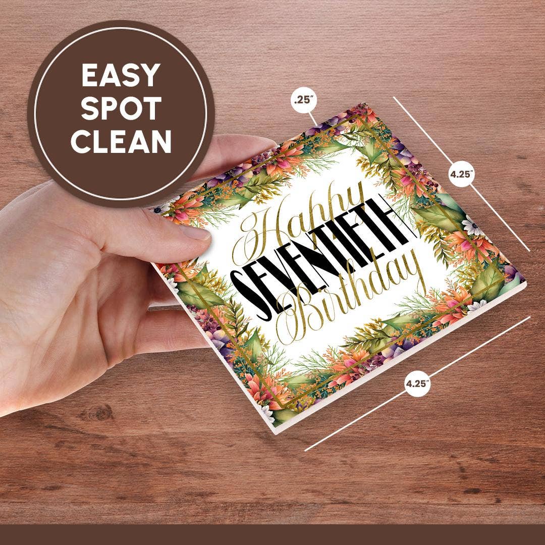 3dRose - Wholesale Coasters - 3dRose, Orange and Purple Flower Happy Sixtieth Birthday, Coaster6