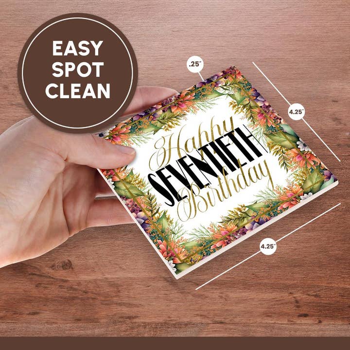 3dRose - Wholesale Coasters - 3dRose, Orange and Purple Flower Happy Sixtieth Birthday, Coaster6