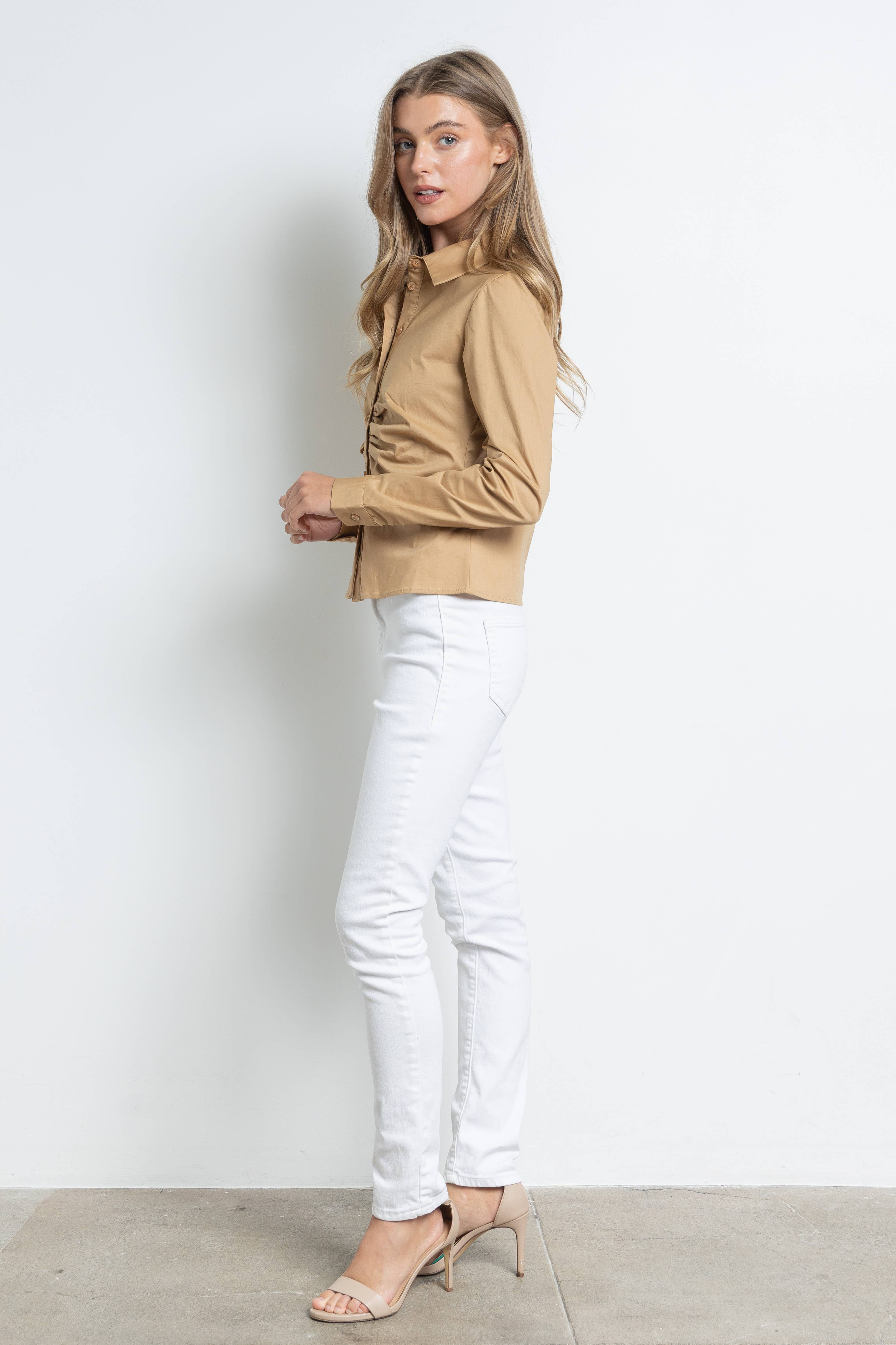 KIWI - Wholesale Button Down Shirt - Women's - IT2349-1 Ruched cotton shirt11