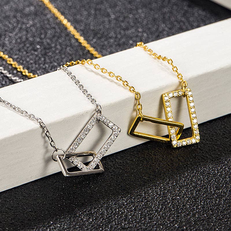 Perimade & Co. LLC - Wholesale Pendant/Charm Necklace - Interlock Rectangle Pendant Necklace in 925 Sterling Silver1