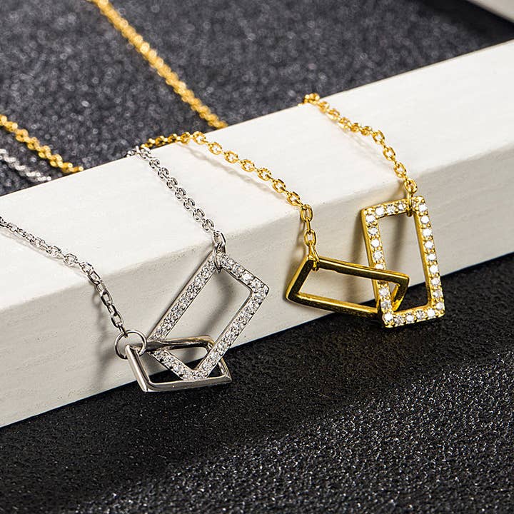 Perimade & Co. LLC - Wholesale Pendant/Charm Necklace - Interlock Rectangle Pendant Necklace in 925 Sterling Silver1