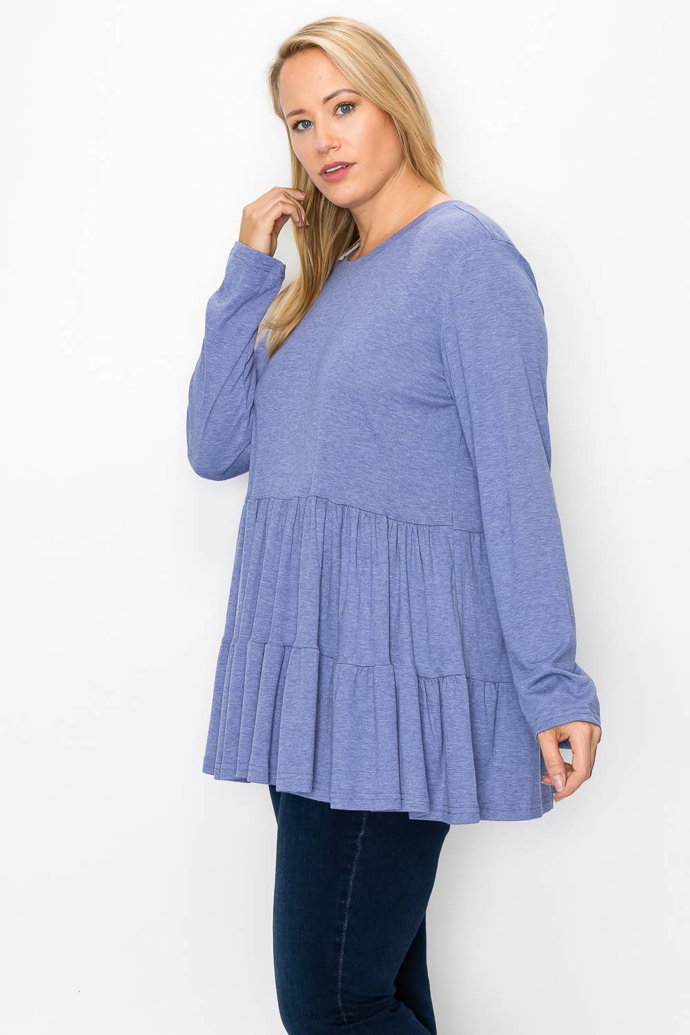 Urban Fem - Venta al por mayor Túnica - Mujer - Blusa de punto BabyDoll con volantes de manga larga para mujer de talla grande10