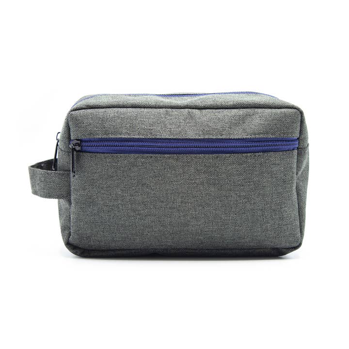 Grey Toiletry Bag with Blue Zipper for wholesale by YOUZEY